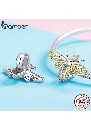 Bamoer Otantik 925 Ayar Gümüş Kristal Arı Boncuk Charms Orijinal Takılar İçin Uygun