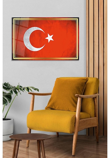 Bayrak Cam Tablo Modern Ofis Makam Odası Hediyelik Büyük Tablo Duvar Dekoru