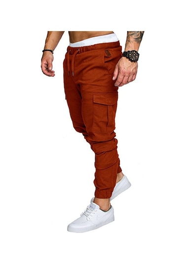 Erkek İlkbahar Ve Sonbahar Uzun Pantolon Moda Günlük İpli Elastik Pantolon Düz Renk Cepli Pantolon Kahverengi Erkek İlkbahar Ve Sonbahar Uzun Pantolon Moda Günlük İpli Elastik Pantolon Düz Renk Cepli Pantolon Kahverengi