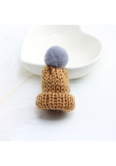 Sones 12 Adet Sevimli Mini Örgü Tüy Yumağı Şapka Broş Kazak Pins Rozet Kahve