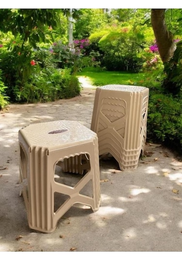 6 Adet Meram Küçük Boy Plastik Mutfak, Banyo, Balkon Ve Bahçe Taburesi Krem