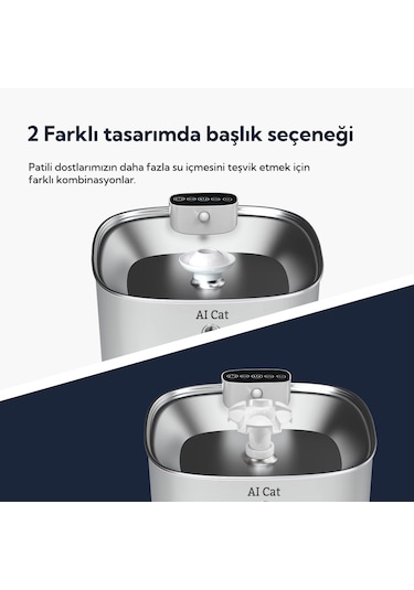 Aı Cat Hydra Metal Kablosuz Sensörlü Akıllı Kedi Su Pınarı - 304 Paslanmaz Çelik & 60 Gün Şarj