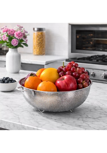 Porsima Bls-ks-28 Kulplu Paslanmaz Çelik Süzgeç Mutfak Eleği Meyve Ve Sebze Yıkama Aparatı Kevgir 28cm Çelik