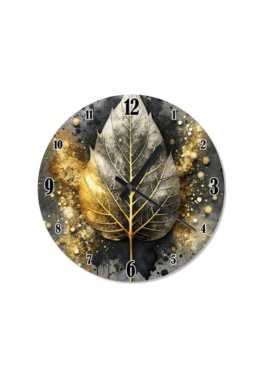 Altın Renkli Yaprak Duavr Saati Duvar Saati