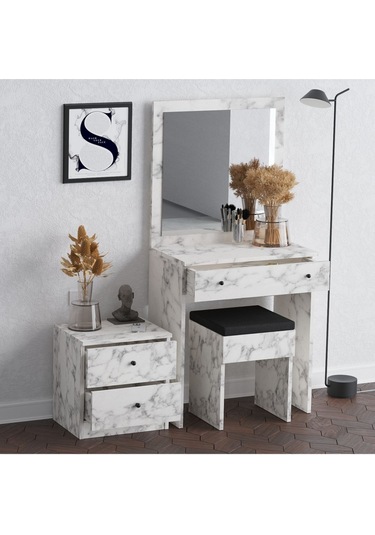 Decormet Nice Makyaj Masası Carrara Marble Beyaz