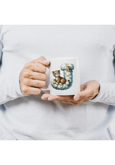 J Harfi Tasarım Bardak, Sevimli Hayvan Temalı Harf Bardağı Beyaz