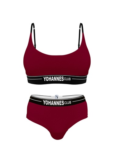 Yohannes Club, Kadın Pamuklu İç Çamaşırı Takımı, Renk Seçenekli, Bralet-kemerli Hipster Külot Bordo