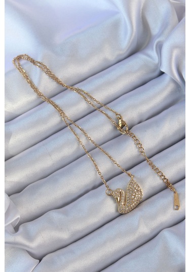 Forwhat Zarif Kadın İçin Golden Çelik Zincir Zirkonlu Kuğu Stil Kolye Metalik