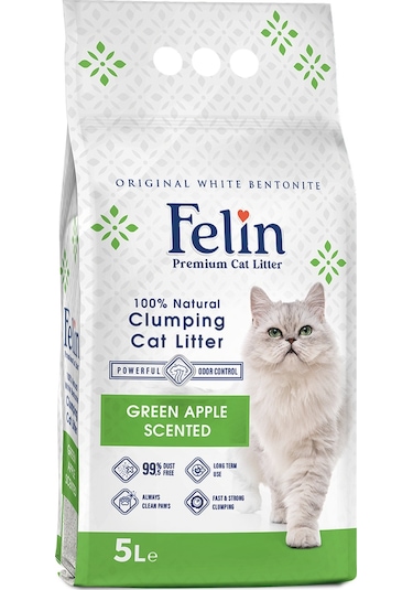 Felin Yeşil Elmalı Topaklaşan Bentonit Kedi Kumu 5 L