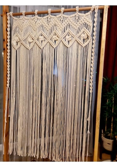 100x150 Makrome Perde, Kapı Perdesi, Duvar Süsü Ekru