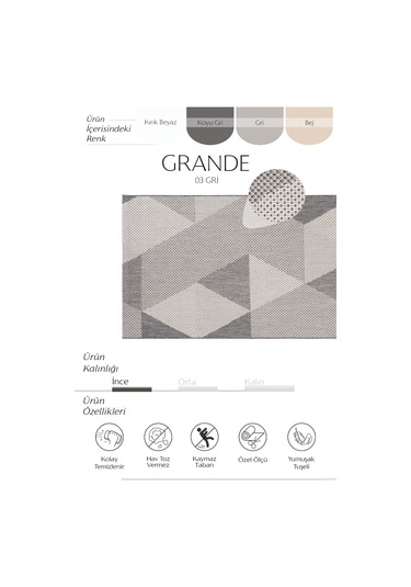 Cool Halı Grande 03 Gri Balkon Kilimi İnce Antre Hol Halısı Kaymaz Tabanlı Halı Yolluk Mutfak Kilimi