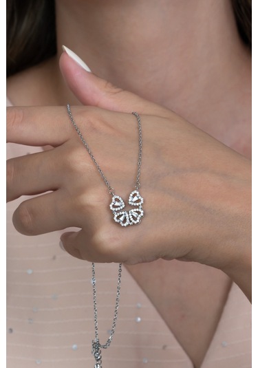 Yonca Ve Kalpli Kadın Çelik Kolye 2 Farklı Kullanım Şekli Eck46 001
