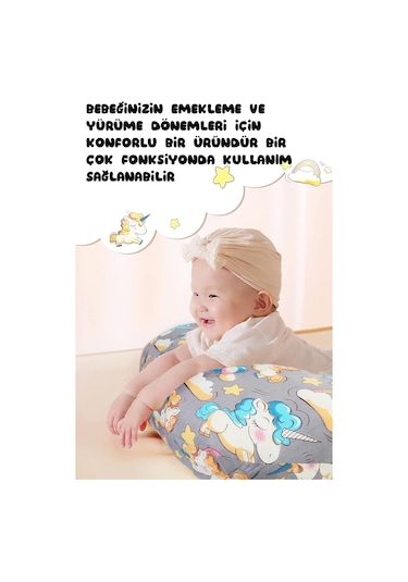 Çift Taraflı Bebek Emzirme Yastığı, Destek Minderi, Hamile Yastığı %100 Pamuklu Kumaş 001