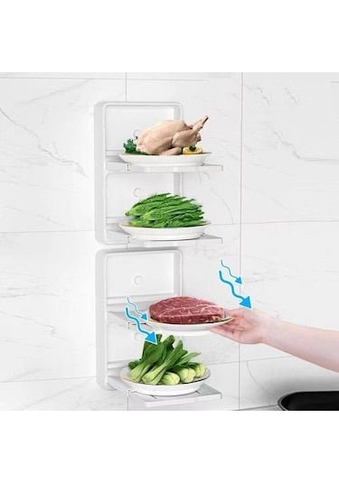 Pazly Bej Mutfak Geri Çekilebilir Sebze Rafı, Plastik Katlanabilir Bulaşık Tepsisi, Duvara Monte Depolama Rafı Bej