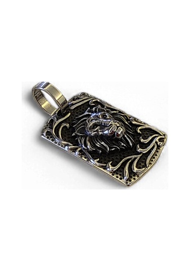 Büyük Aslan Başı Çelik Kolye Ucu Silver