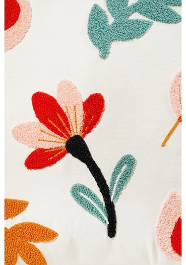 Çiçek Tarzı Punch Nakışlı Kırlent Kılıfı 45x45 Cm, Beyaz Kumaş, Dekoratif Yastık Kılıfı Karışık/Çok Renkli