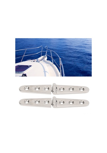 Lemestar 316 Paslanmaz Çelik Marine Menteşe - Açık Kapı, Gemi/ev Kabin Uygulamaları - 152x30mm, 4mm Kalınlık, 2 Adet Üç Delikli Uzun Tip