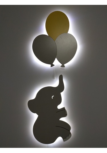 Çocuk Odası Dekoratif Ahşap Fil 3 Lü Uçan Balon Yıldız Gece Lamba Çok Renkli