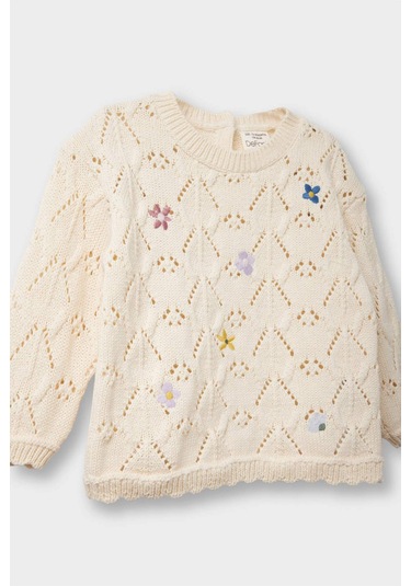 Defacto Kız Bebek Bisiklet Yaka Çiçekli Pamuk Akrilik Triko Kazak G2317a525wner120 Ekru-er120