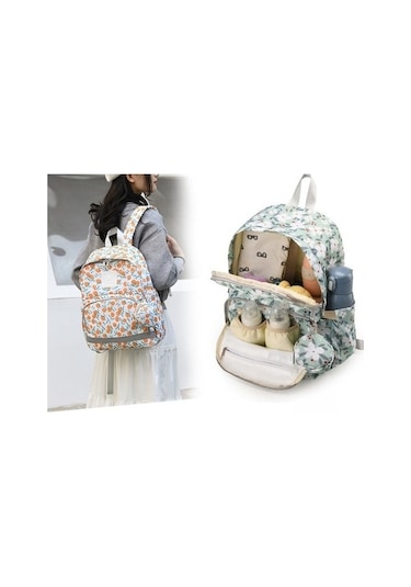 Novahub Ve Şık Kapasiteli Dinosaurs Çiçekli Çantası-852 Büyük Bebek Anne Altın Rr Altın