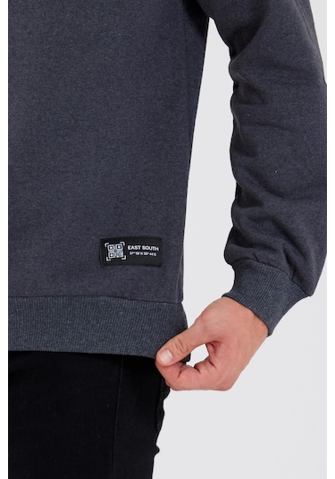 MMetalic Bisiklet Yaka Etiket Detayı İçi Pamuklu Erkek Sweatshirt Antrasit