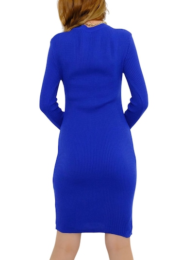 Bisiklet Yaka Elbise Saks