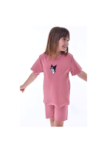 Ribana Beybi Overlok Detaylı Kuromi Nakışlı Alt-üst Takım Kiremit