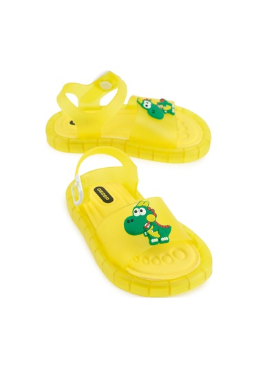 Gezer Yazlık Erkek Çocuk Suni Deri Işıklı Rahat Taban Ayarlanabilir Dino Sandalet Sarı