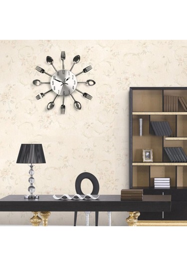 Homyl Mutfak Duvar Saati Kaşık Çatal Sticker Odası Ev Dekorasyonu Kırmızı