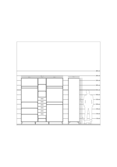Kronos Dolap 10 Raflı 6 Çekmeceli 3 Askılı 220x59x243 Çam-çam/antrasit Atlas Çam/antrasıt