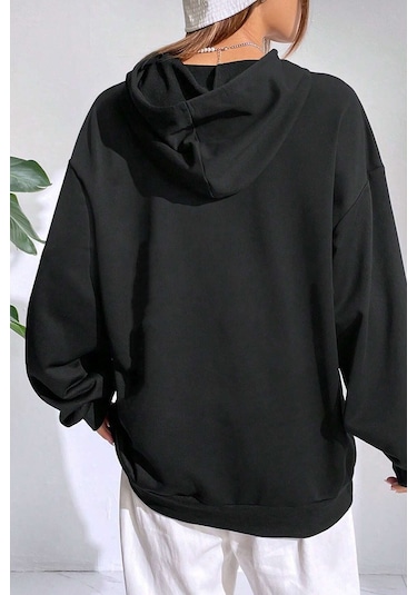 Unisex Oversize Brooklyn Baskılı Sweatshirt Siyah