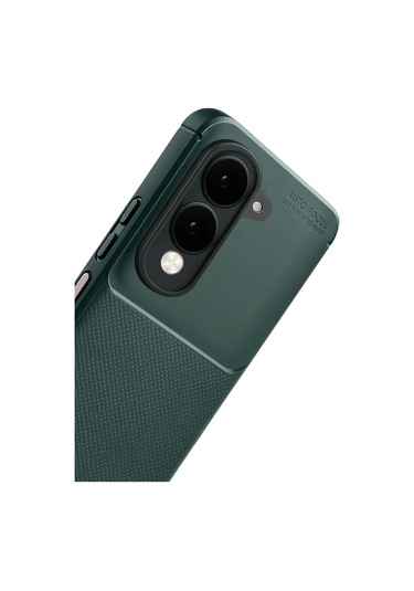 Vivo Y29s Uyumlu Kılıf Karbon Tasarım Kamera Korumalı Silikon Telefon Kılıfı Kapak Koyu Yeşil