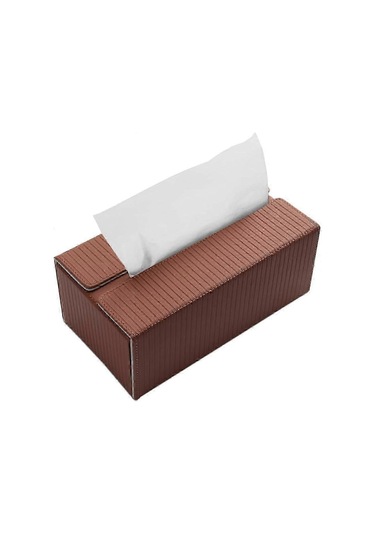 Ev Ve Araba İçin Dikdörtgen Deri Mendil Kutusu Mendil Kutusu Kahverengi+gri Çizgili