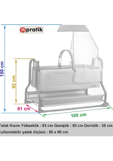 N'pratik Dönenceli Npratik Lüx Bebek Beşiği Nenni Silinebilir Portatif Sallanır Sepet Beşik Hamak Beşik Antrasit