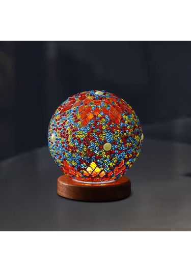 Homyl Gece Işığı Yatak Başı Usb Cam Mozaik Top Türk Lambası Turuncu Çok Renkli