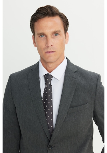 Erkek Antrasıt Slim Fit Dar Kesim Mono Yaka Takım Elbise Antrasit