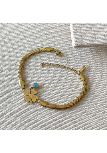 İtalyan Yonca Bileklik Kolye Çelik Set Çok renkli