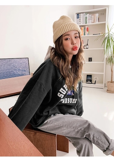 Kadın Siyah Suppose Baskılı Oversize Sweatshirt Siyah