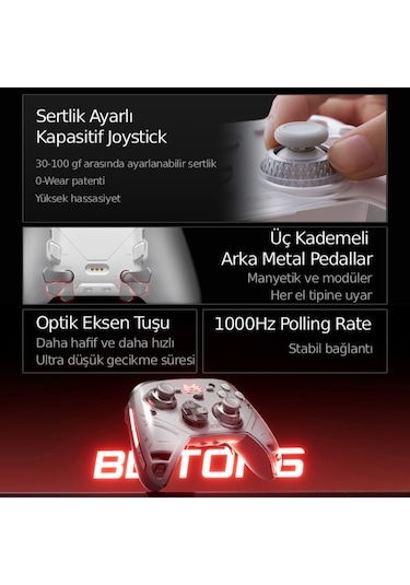 BEITONG KP70 Kapasitif Sertlik Ayarlanabilr Joystick Adaptive Trigger Kablosuz Gamepad ( PC Uyumlu )