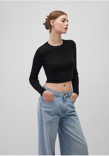 Mavi - Bisiklet Yaka Siyah Crop Kazak 1710474-900 Siyah