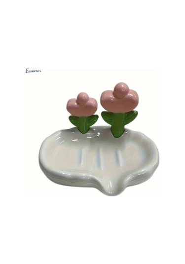 Willowhaven Beyaz Oval Plastik Çiçek Desenli Kendinden Süzülmeli 4 Mevsim Sabunluk Beyaz