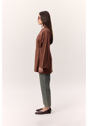 Bağlama Detaylı Oversıze Tshırt Ağaç Kabuğu Ağaç Kabuğu Çok Renkli