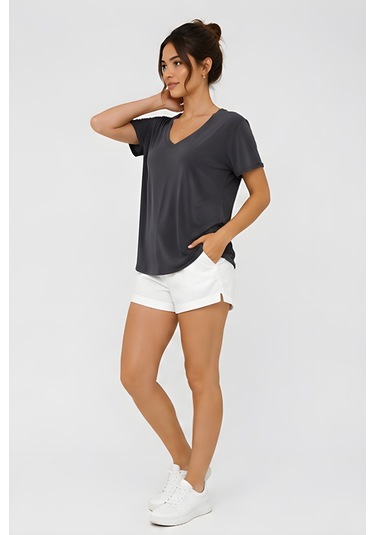 Lili Woman Kadın Relax Fit V Yaka Basic T-shirt K.4780 Antrasit