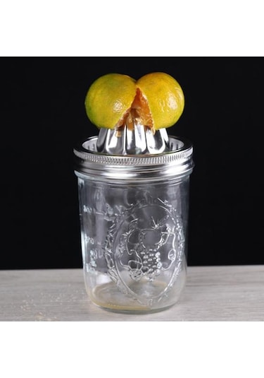 2 Adet Manuel Meyve Sıkacağı Taşınabilir Geniş Ağızlı Kavanoz Vidalı Kapaklı Delikli Gıda Sınıfı Paslanmaz Çelik Limon Portakal