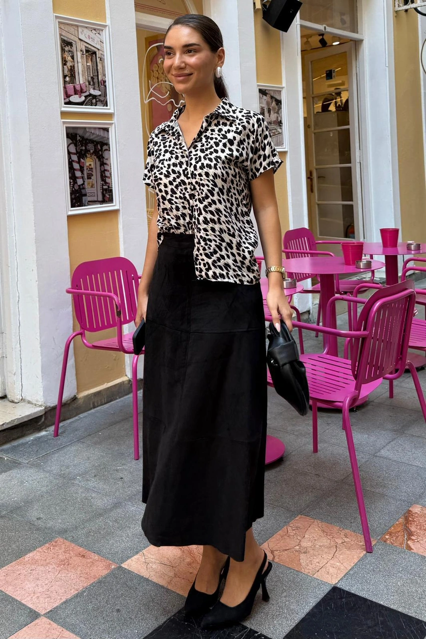 Siyah Süet Uzun Etek Mg2549 Siyah