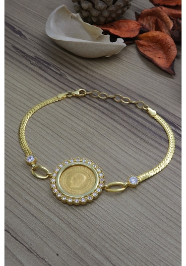 Tc Darphane  22 Ayar Çeyrek Altınlı 925 Ayar Gümüş Yılan Zincir Bileklik