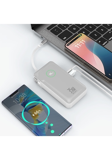 Wiwu Wi-p049 Noble Serisi Type-c Kablolu Dijital Led Göstergeli Powerbank Pd 35w 10000mah Gri