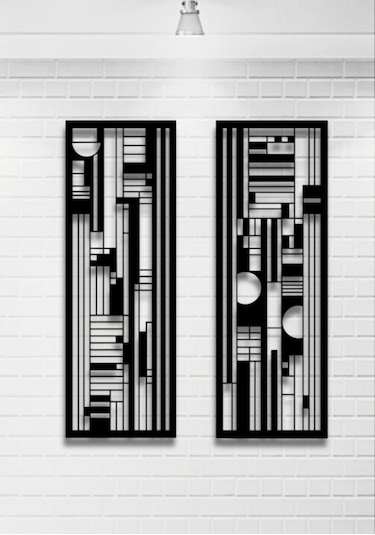 Modern Stil 2 Li Metal Duvar Dekoru Seti 75x27
