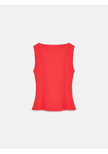 Dilvin 21001 Kayık Yaka Peplum Top-kırmızı