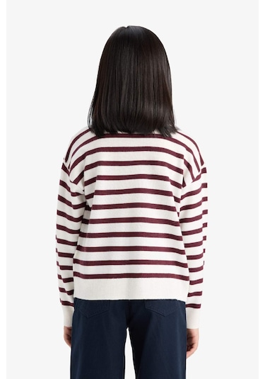 Defacto Kız Çocuk Standart Fit Bisiklet Yaka Kazak C6903a825aubr205 Bordo